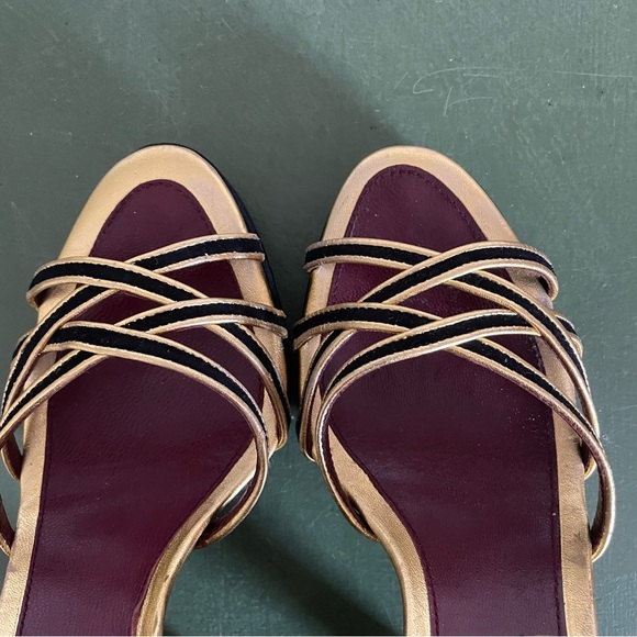 Prada Black Suede & Gold Strappy Platform Heels/Sandals *Italy* - Picture 6 of 12